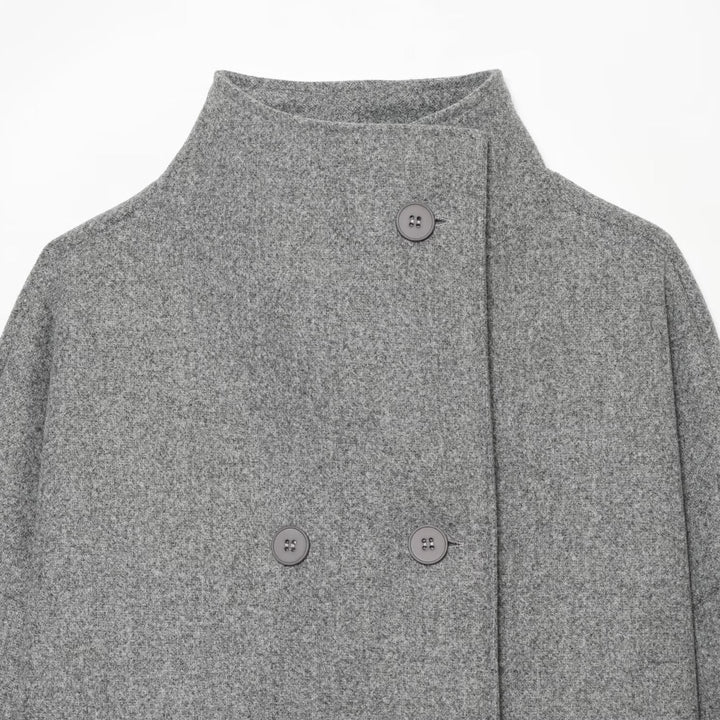 Women's Short Cape Coat made of Wool Blend with High Standing Collar and Double-Breasted Button Placket Amarae