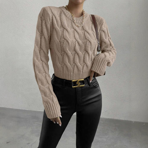 Women's chunky knit sweater with twisted pattern and high collar Amarae