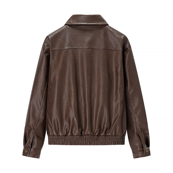 Veste en faux cuir à la mode pour femmes avec poches pratiques et coupe décontractée Chic & Stil