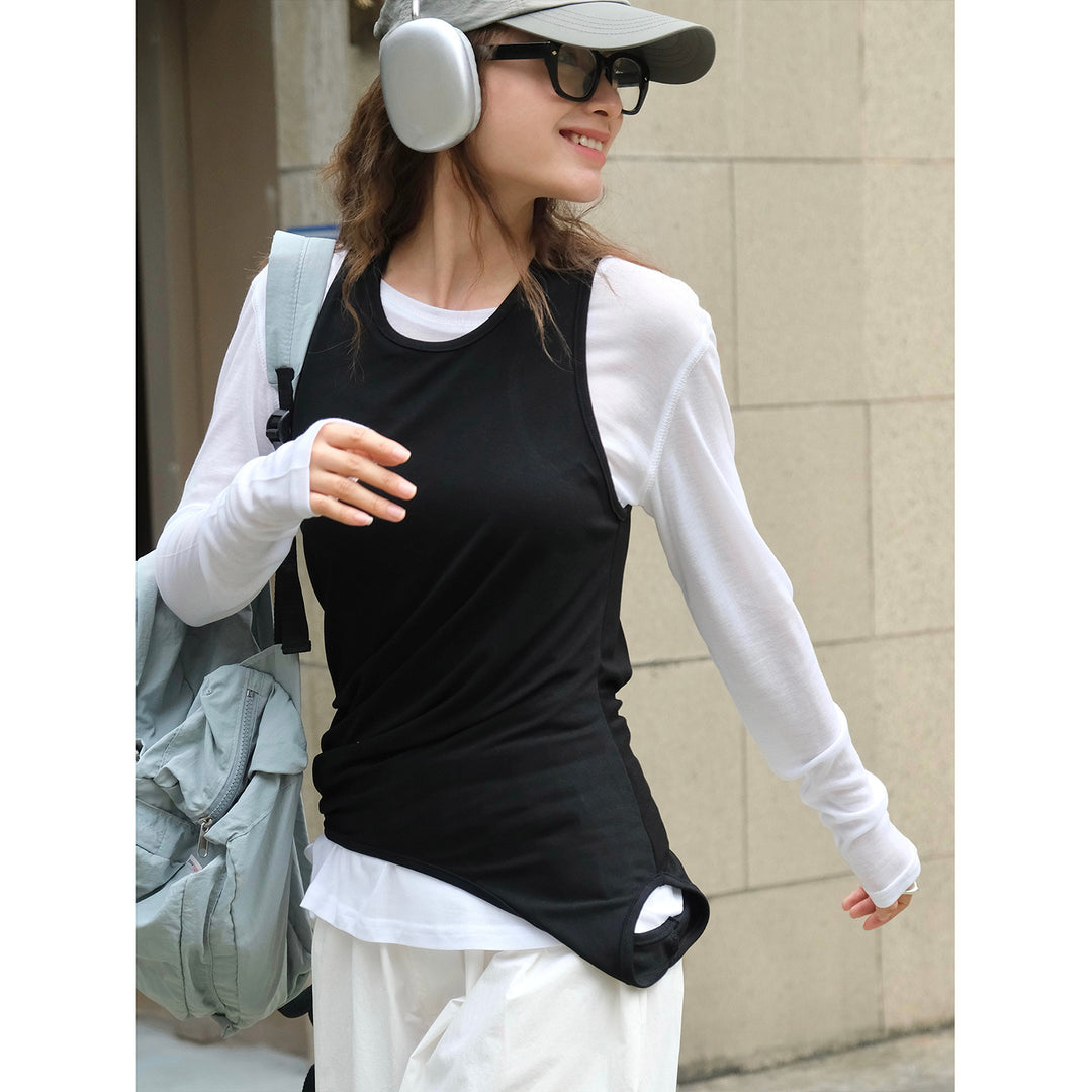 Women Asymmetrical Layering Top with Extended Hem Amarae