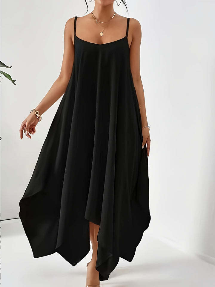 Light women's dress with spaghetti straps, asymmetrical hem, and soft fabric Lune London