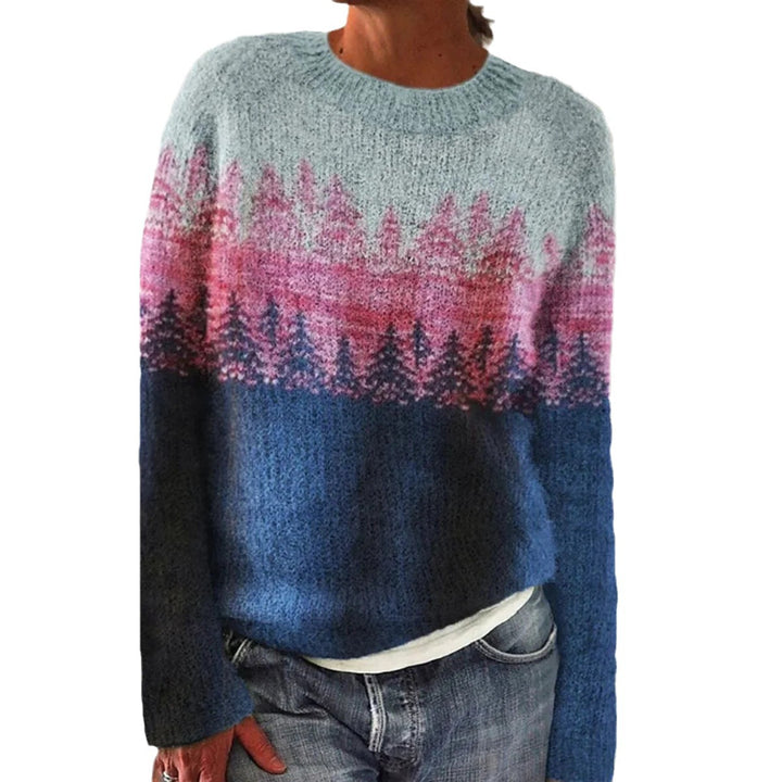 Pull femme confortable avec motif de paysage vibrant Chic & Stil