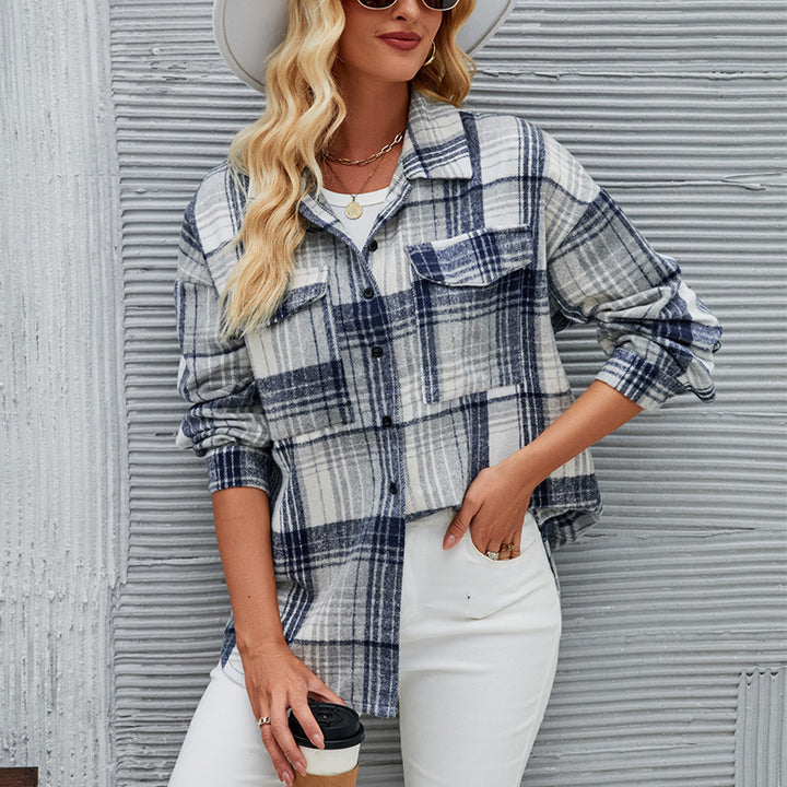 Casual Checked Blouse for Women in Soft Flannel with Chic & Stylish Button Placket