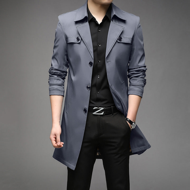 Men's Light Trench Coat with Tailored Fit, Chest Pockets and Adjustable Sleeve Straps Amarae
