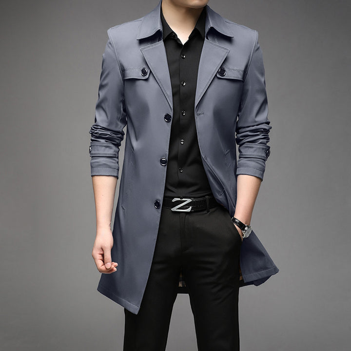 Men's Light Trench Coat with Tailored Fit, Chest Pockets and Adjustable Sleeve Straps Amarae