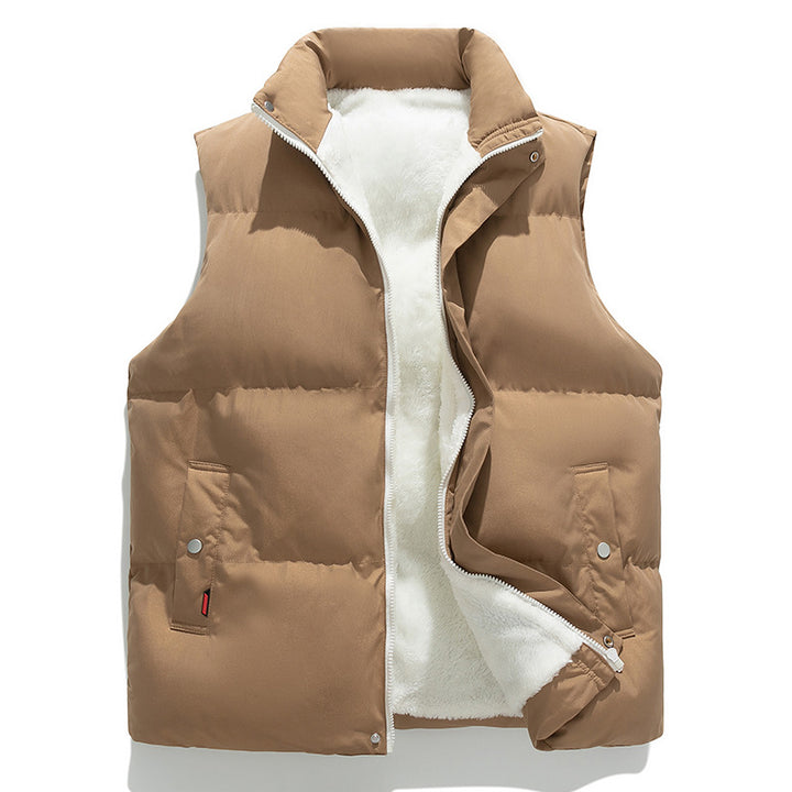 Women Padded Quilted Vest with Teddy Lining, High Stand-Up Collar and Two-Way Zipper Amarae