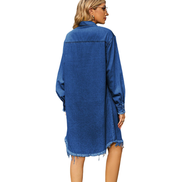 Denim shirt dress for women with belt and fringed details Lune London