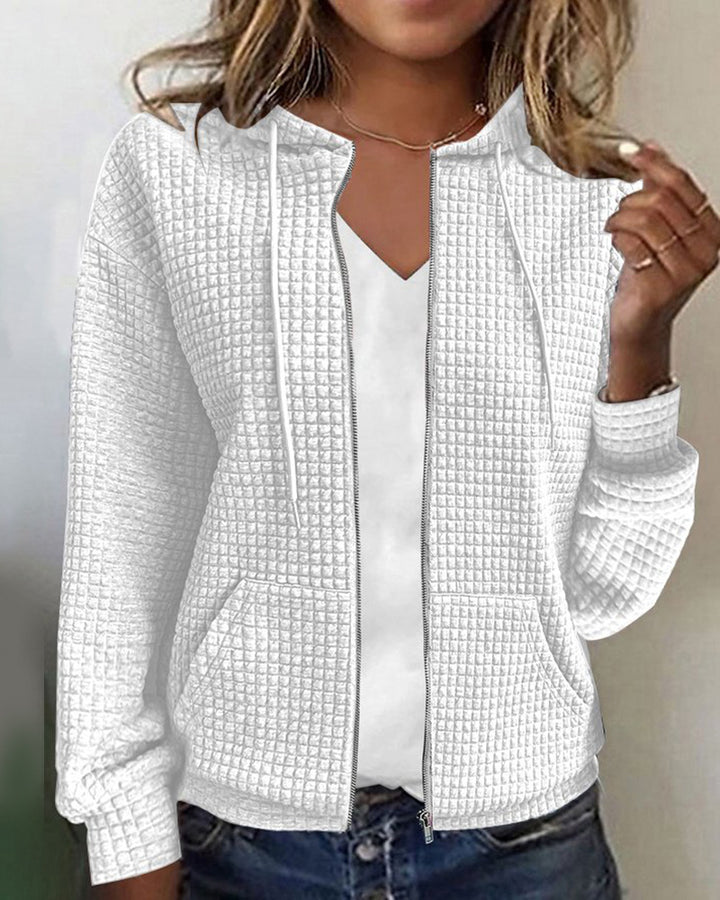 Veste à capuche en texture gaufrée décontractée pour femmes Chic & Stil