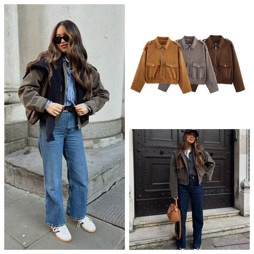 Ladies casual faux leather bomber jacket with practical pockets Amarae