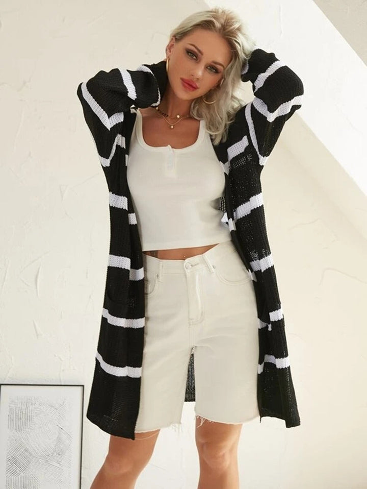 Ladies casual cardigan with striped design and open cut Lune London