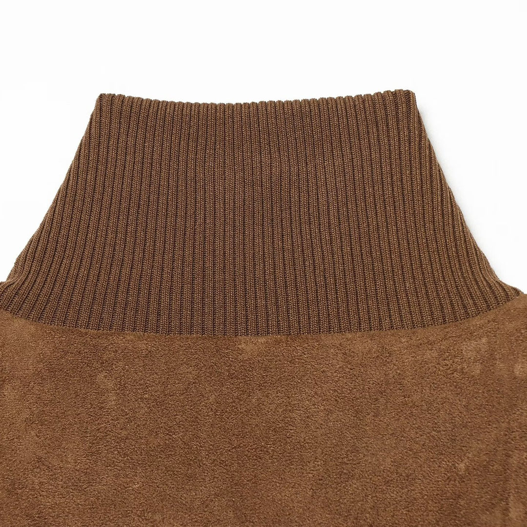 Women's suede look bomber jacket with ribbed collar and patch pockets Amarae
