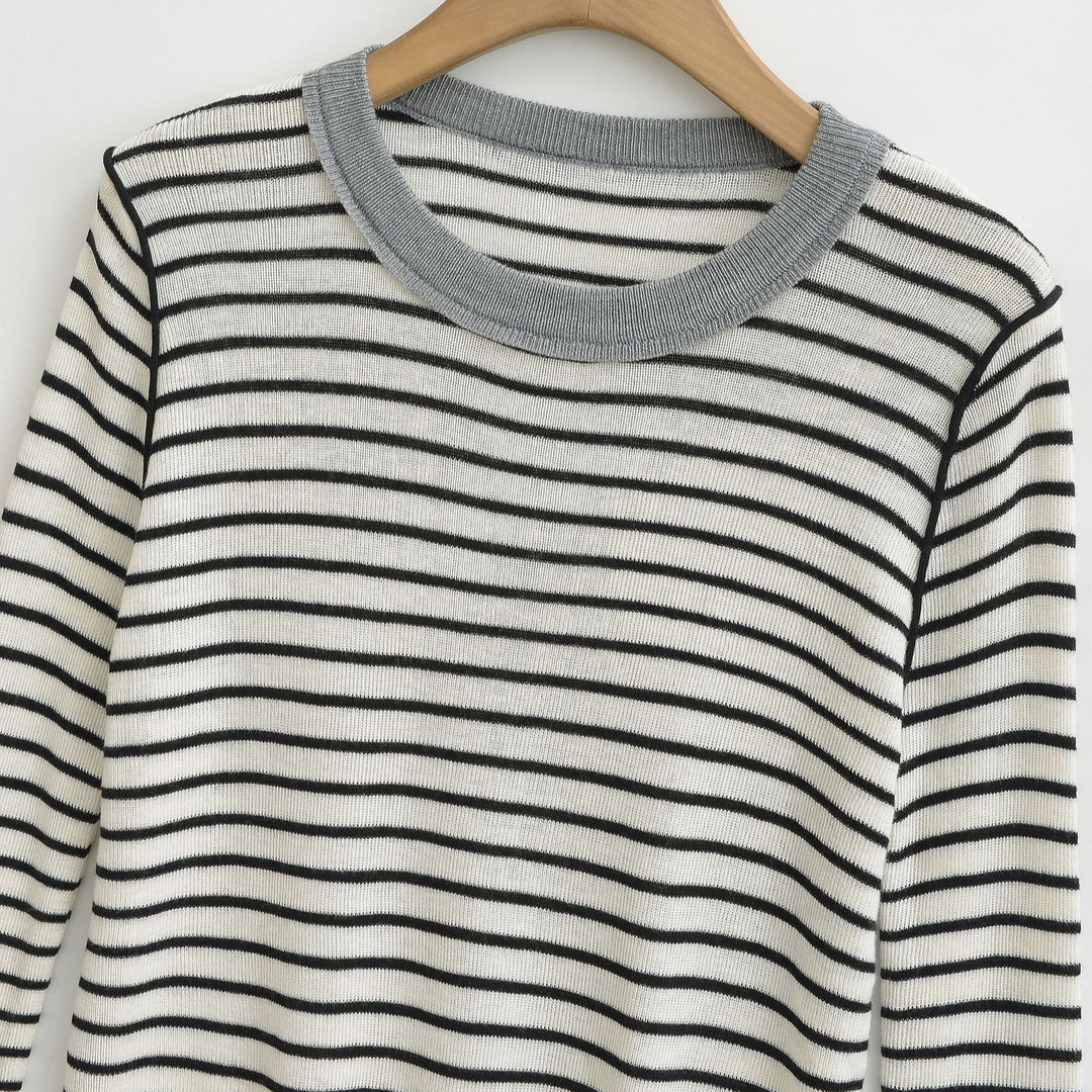 Long sleeve striped pullover for women with round neck Lune London