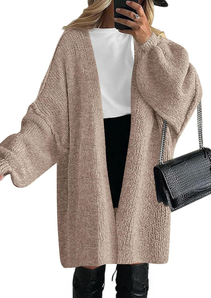 Women Casual Open Front Knitted Cardigan with Large Pockets Lune London