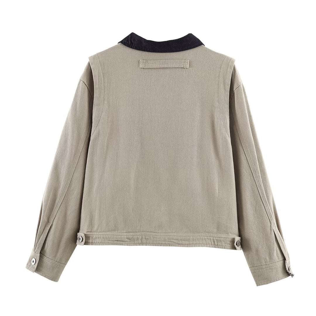 Men's Boxy Canvas Jacket with Cord Collar, set-in Side Pockets and Zip Chest Pocket Amarae