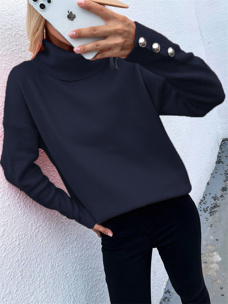 Women’s turtleneck sweater with a textured design and button details Lune London