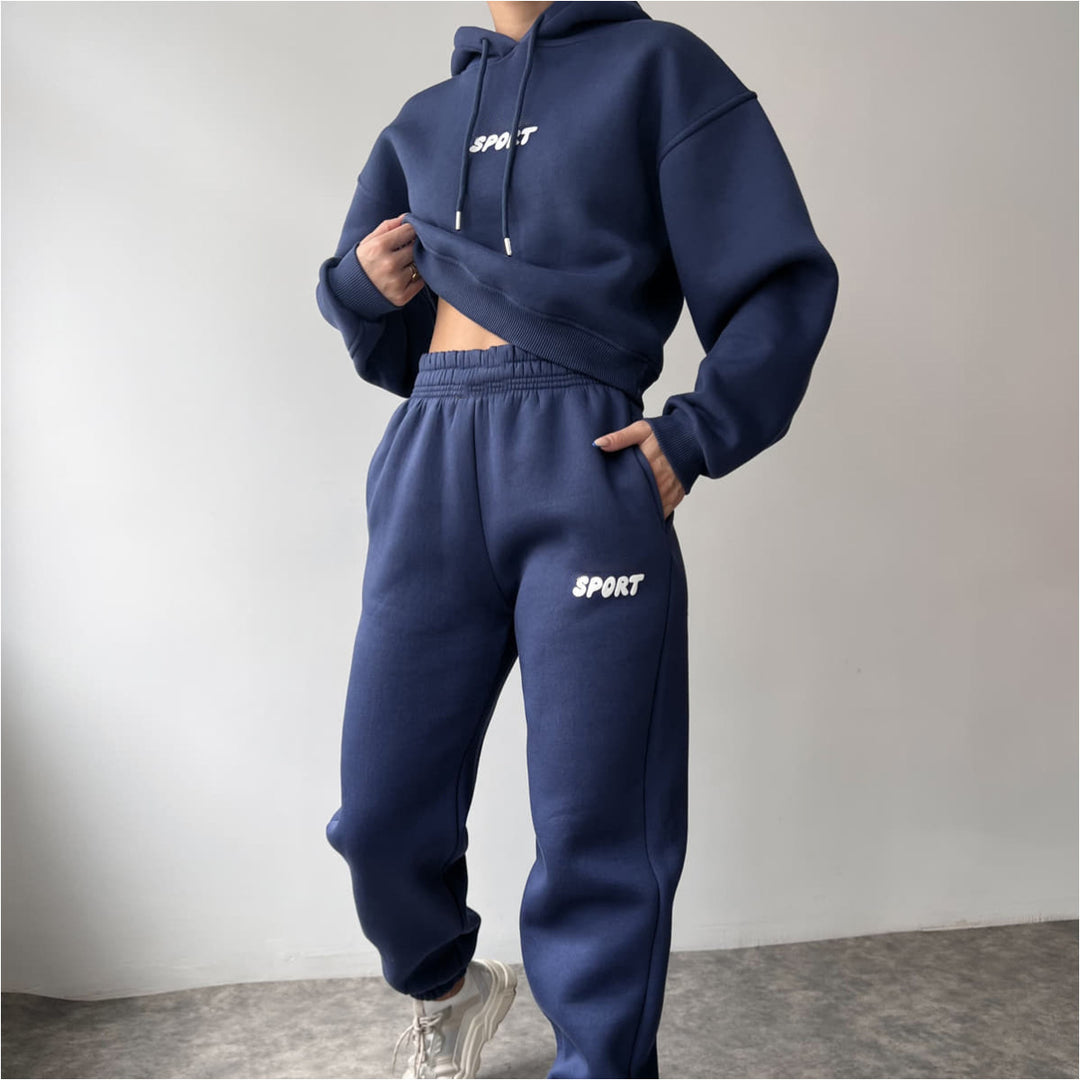 Women's Casual Sport Hoodie and Jogging Pants Set with High Waist and Soft Material