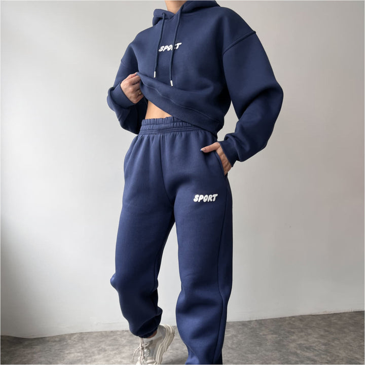 Women's Casual Sport Hoodie and Jogging Pants Set with High Waist and Soft Material