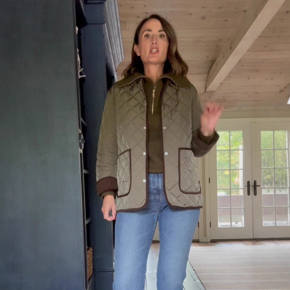 Ladies quilted field jacket with contrast piping, patch pockets & hip-length boxy silhouette Amarae