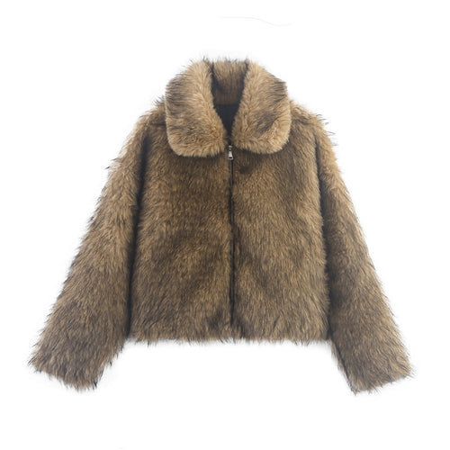 Ladies plush faux fur coat with stand-up collar Amarae