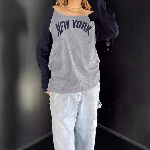 Ladies Casual Sweatshirt with Trendy Print and Contrasting Sleeves Amarae