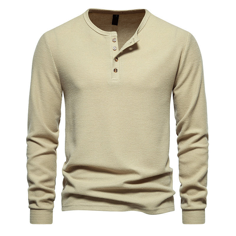 Men's Long Sleeve Henley Shirt with Textured Surface Pattern and Practical Button Details Amarae