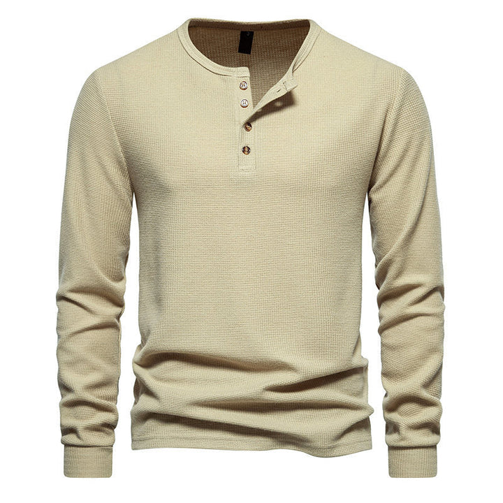 Men's Long Sleeve Henley Shirt with Textured Surface Pattern and Practical Button Details Amarae