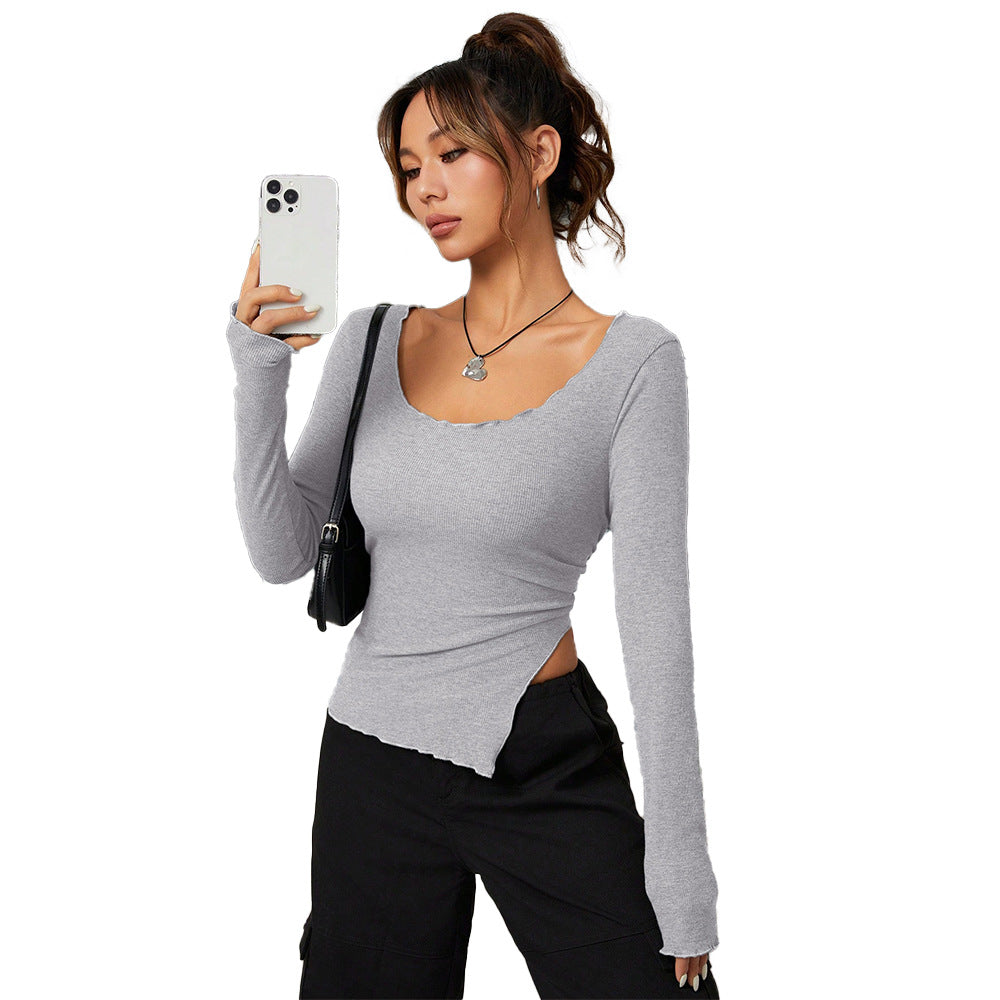 T-shirt ajusté femme à manches longues avec ourlet asymétrique et décolleté élégant Chic & Stil