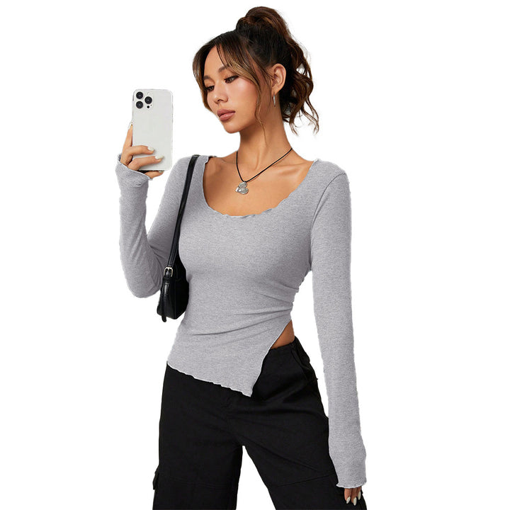 T-shirt ajusté femme à manches longues avec ourlet asymétrique et décolleté élégant Chic & Stil