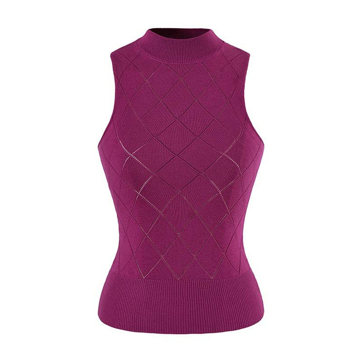 Women's Sleeveless Fine Knit Vest with Stand-Up Collar and Tailored Diamond Pattern Amarae