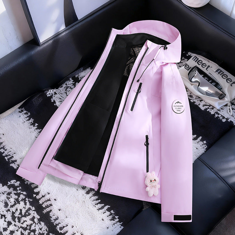 Women Lightweight Waterproof Hooded Jacket with Teddy Charm and Concealed Zipper Pockets Amarae