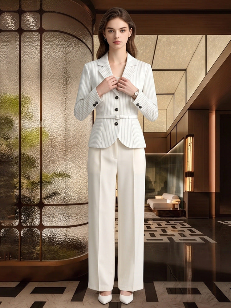 Women Tailored Pinstripe Blazer and Palazzo Pants Set Amarae