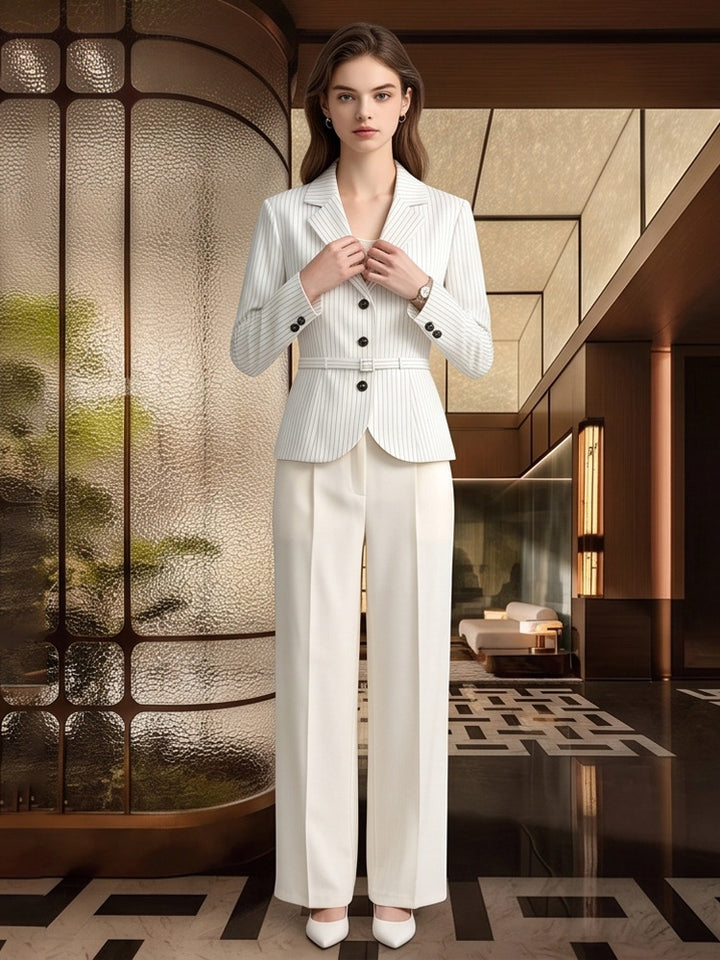 Women Tailored Pinstripe Blazer and Palazzo Pants Set Amarae