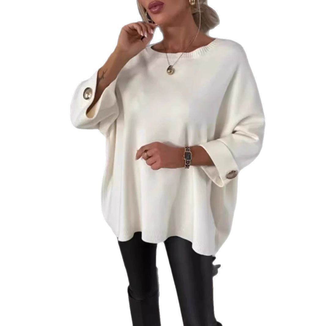 Ladies elegant and comfortable oversized sweater with decorative button details Lune London