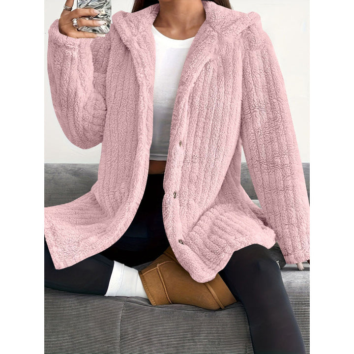 Women's Hooded Teddy Coat with Button Placket and Oversized Fit Amarae