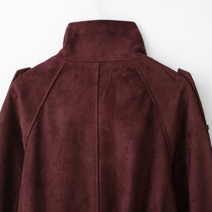 Women's Velvet Trench Coat with High Funnel Collar and Tie Belt Amarae
