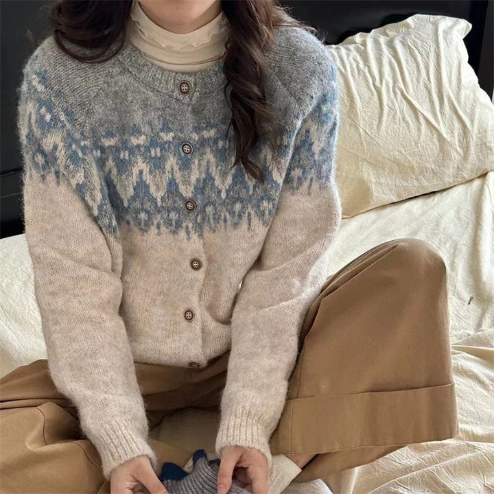 Knitted cardigan for women with traditional pattern and button details Lune London