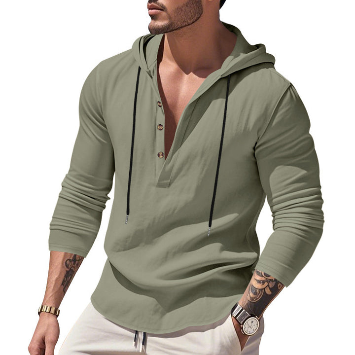 Men's casual hoodie shirt with modern button placket design Amarae