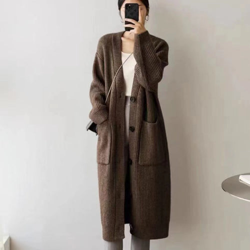 Cardigan long tricot femme avec poches plaquées et fermeture à boutons Chic & Stil