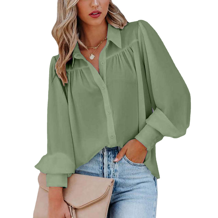 Elegant Buttoned Blouse with Puff Sleeves for Chic Women