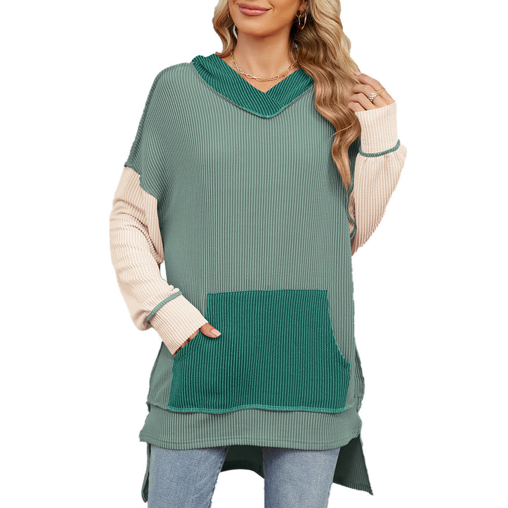 Long casual sweater for women with hood and side pocket Lune London