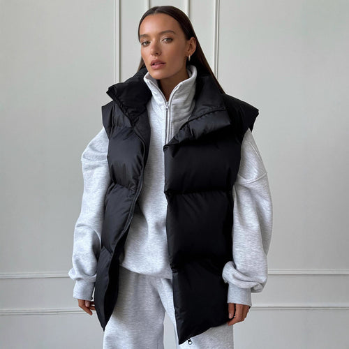 Ladies padded vest with high collar and practical side pockets Amarae