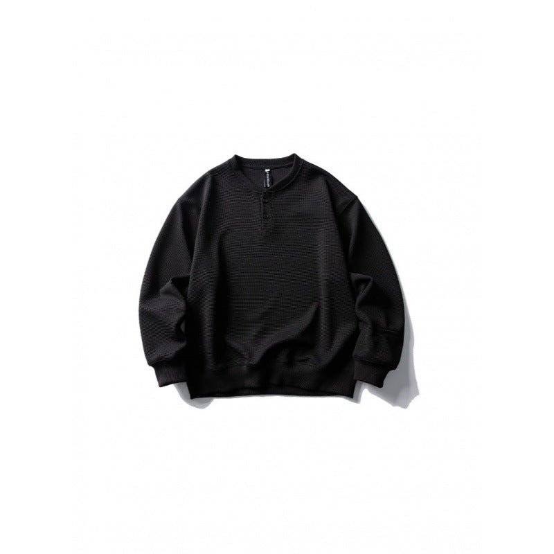 Unisex Waffle Knit Henley Sweatshirt in Oversize Cut with Button Placket Amarae