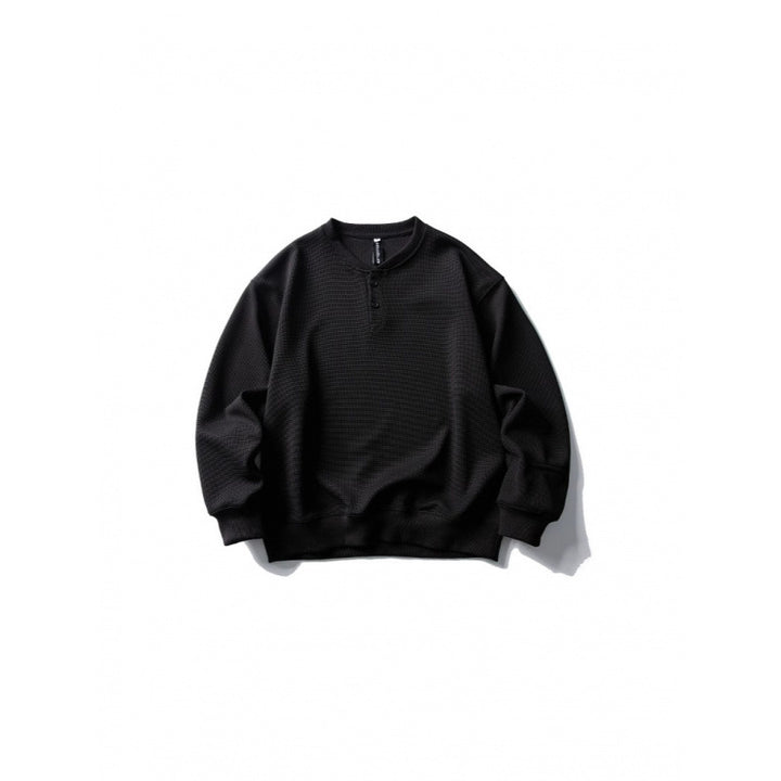 Unisex Waffle Knit Henley Sweatshirt in Oversize Cut with Button Placket Amarae