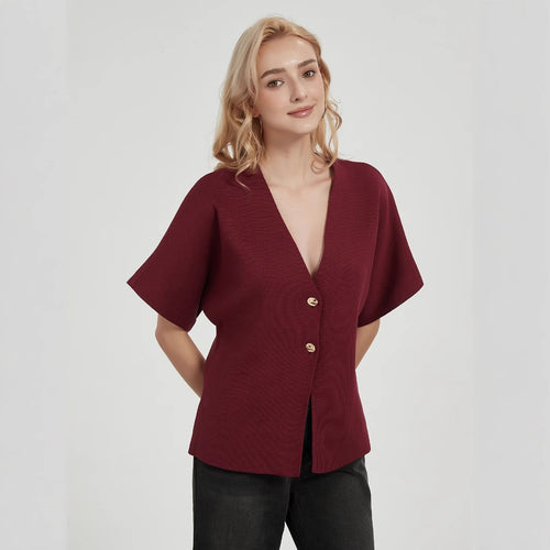Ladies fashionable cardigan with deep V-neck and elegant button placket Amarae
