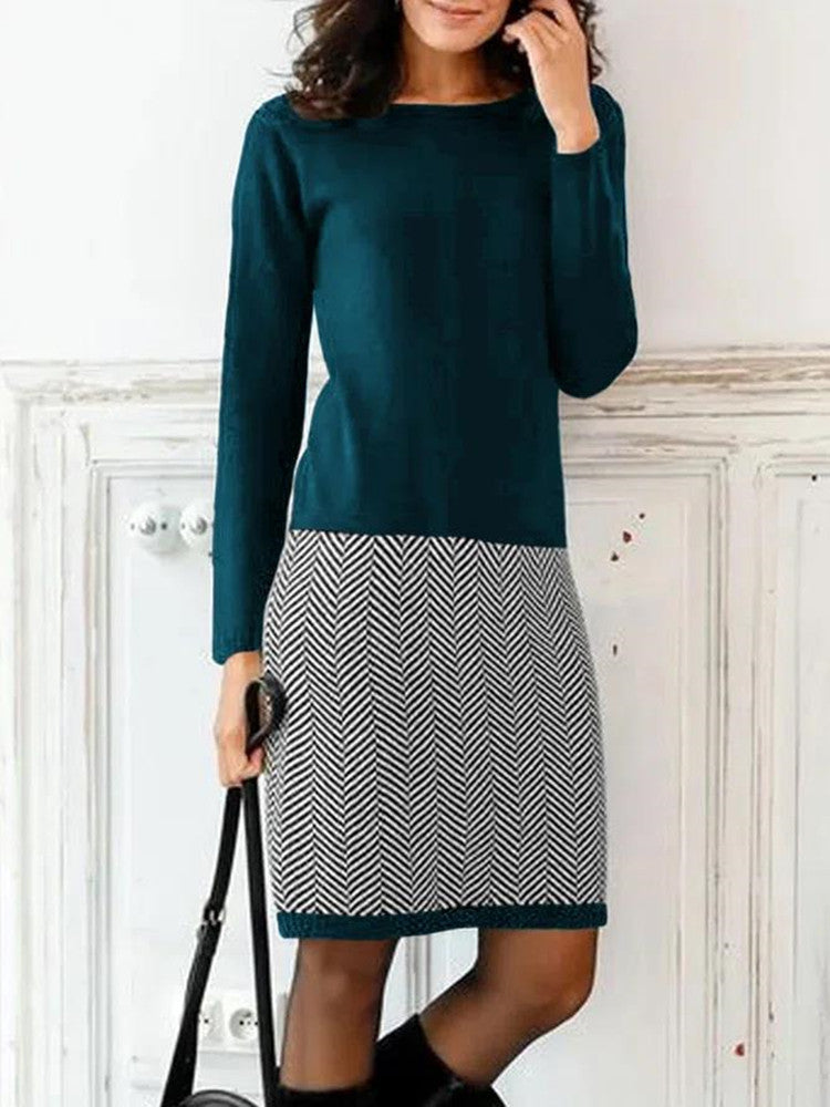 Ladies Knit Dress with Elegant Chevron Pattern Lune London