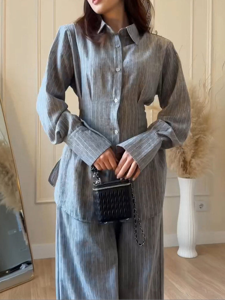 Women's Lightweight Linen Loungewear Set with Oversized Shirt and Wide Leg Pants Amarae