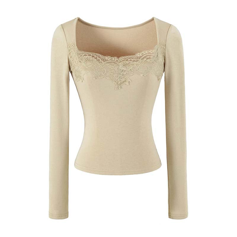 Women's Fitted Long Sleeve Shirt with Lace Bustier Look Amarae