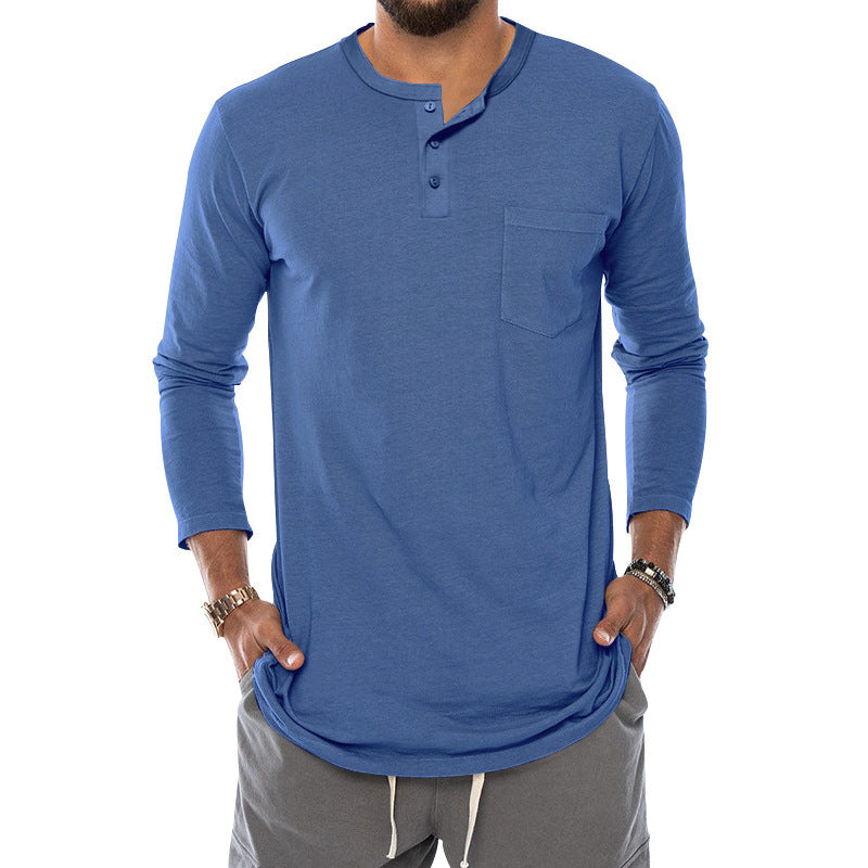 Men's Long Sleeve Henley Shirt with a stylish snap button and a practical chest pocket Lune London