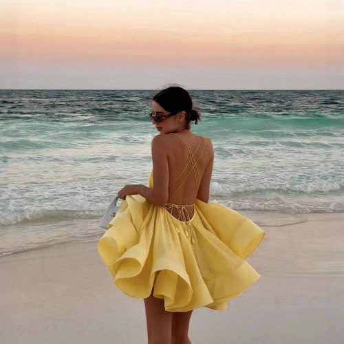Summer chiffon dress for ladies with adjustable straps and a voluminous skirt Amarae