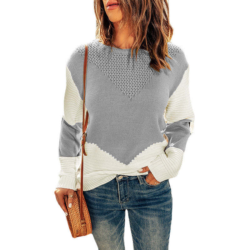 Knitted sweater for women with a modern color block pattern and a textured design Lune London